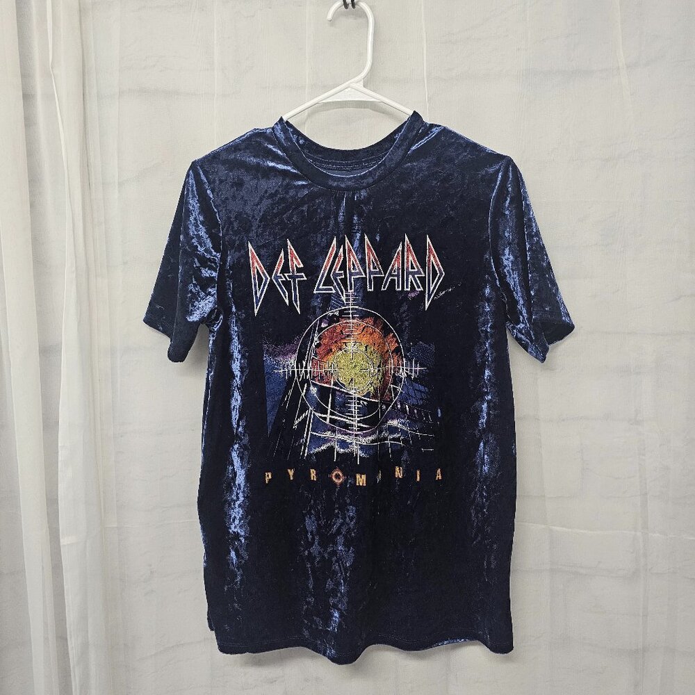Def Leppard Pyromania Concert Tee Blue Crushed Velvet Grunge M